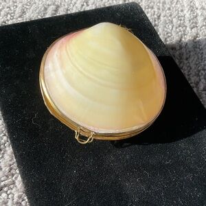 Vintage Shell trinket box with brass trim